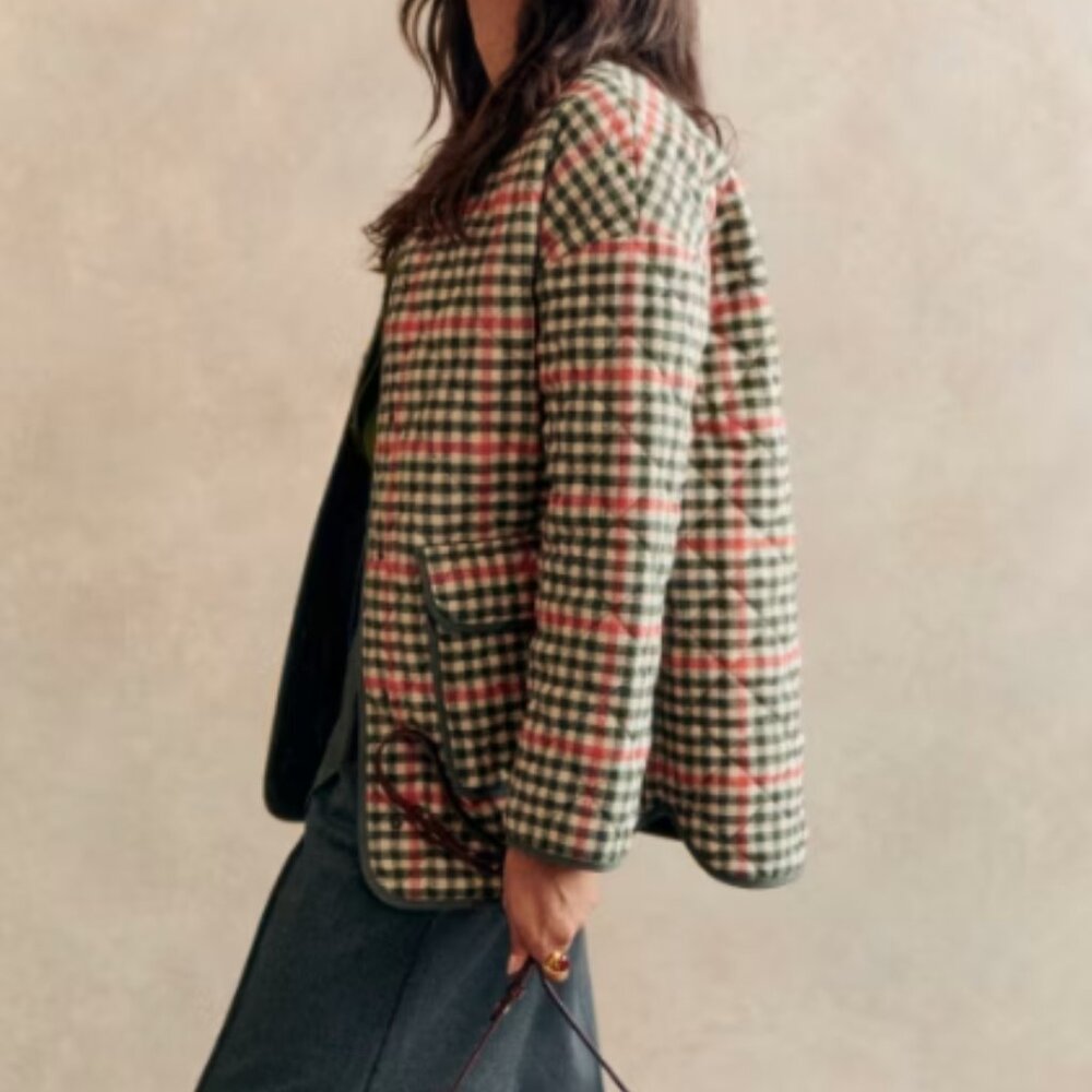 Farel Sézane in Olive Green Orange Check